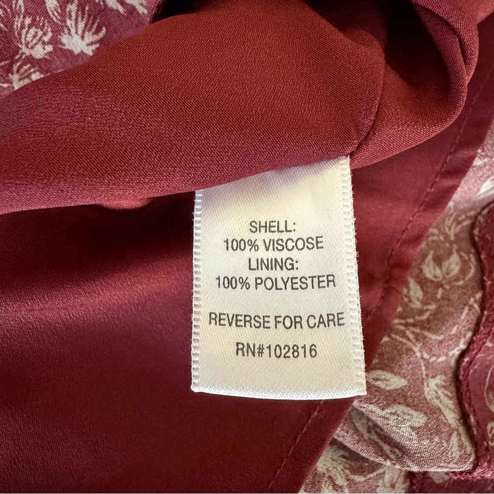Garnet Hill Burgundy Floral V-Neck Babydoll Midi Dress Size 8 - Picture 12 of 14